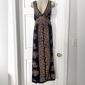 Angie Floral Maxi Dress - Black and Orange